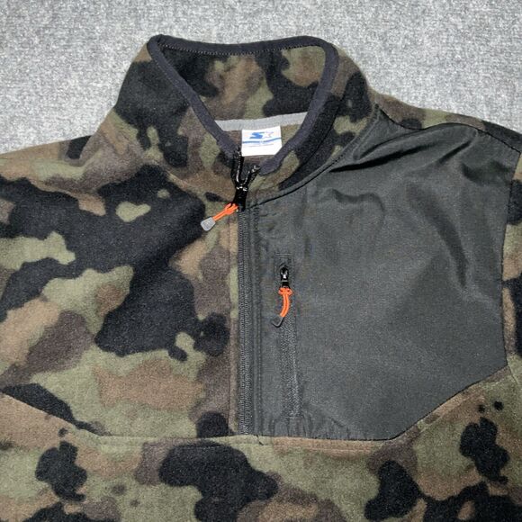 Sweater Mens  M Green Black Camo 1/4 Zip Pull Over Outdoors Sweatshirt Casual - Picture 3 of 10